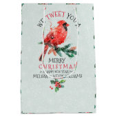 赤い聖降誕祭の鳥 – 私たちは聖降誕祭の陽気なツイートをする ミディアムペーパーバッグ (裏面)