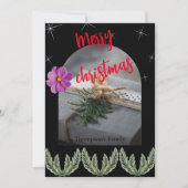 赤い聖降誕祭タイポグラフィの緑の葉 シーズンカード (正面)