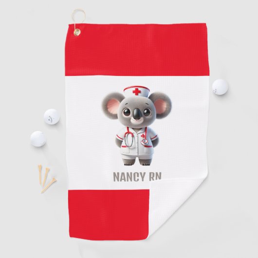 赤い聴診器を持つ可愛いコアラナース ゴルフタオル (インサイチュ)