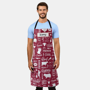 赤い肉屋が全面プリントエプロンを切る エプロン