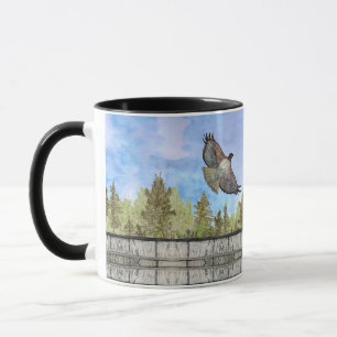 赤い肩掛けの鷹の鳥のコーヒーティーマグ マグカップ