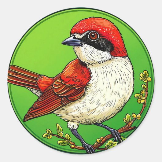赤い背の百舌鳥 🦜 鮮やかな鳥の野生動物アート 🌿 ラウンドシール (正面)