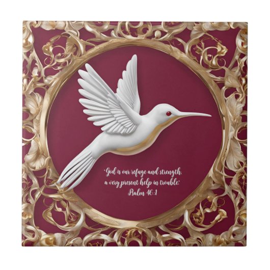 赤い背の高い白いハミングバードカスタマイズ可能 タイル (正面)