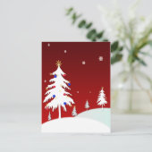 赤い背景が付いているホワイトクリスマスの木 シーズンポストカード (スタンド正面)