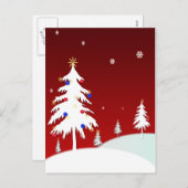 赤い背景が付いているホワイトクリスマスの木 シーズンポストカード (正面/裏面)