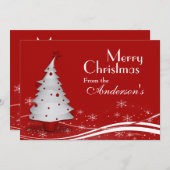 赤い背景と白い木のクリスマスグリーティング シーズンカード (正面/裏面)