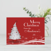 赤い背景と白い木のクリスマスグリーティング シーズンカード (スタンド正面)