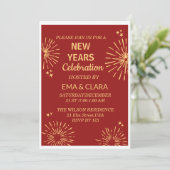 赤い背景と花火で楽しい新年 招待状 (スタンド正面)