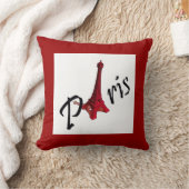 赤い背景にエッフェルタワーを持つパリ クッション (ブランケット)