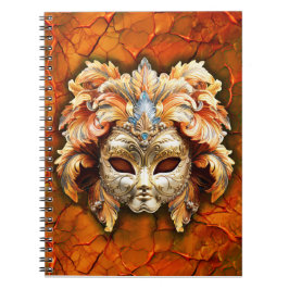 赤い背景にオレンジ色のプラムが付いたベネチアンマスク ノートブック