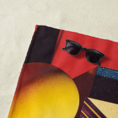 赤い背景にカラフルな幾何学図形 ビーチタオル (インサイチュ)