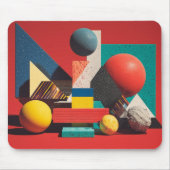 赤い背景にカラフルな幾何学模様 マウスパッド (正面)