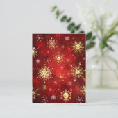 赤い背景にクリスマスのゴールドの雪の結晶 カード (スタンド正面)