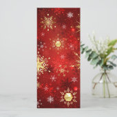 赤い背景にクリスマスの金の雪の結晶 カード (スタンド正面)