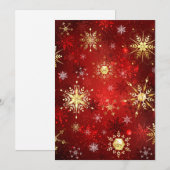 赤い背景にクリスマスの金の雪の結晶 シーズンカード (正面/裏面)