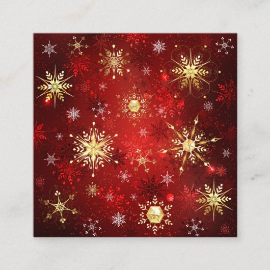 赤い背景にクリスマスゴールデンの雪片 スクエア名刺 (正面)