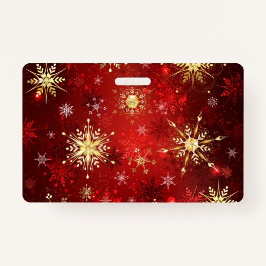 赤い背景にクリスマスゴールデンの雪片 バッジ (正面)