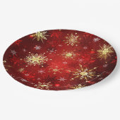 赤い背景にクリスマスゴールデンの雪片 ペーパープレート (アングル)