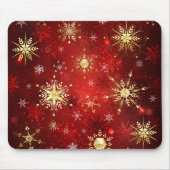 赤い背景にクリスマスゴールデンの雪片 マウスパッド (正面)