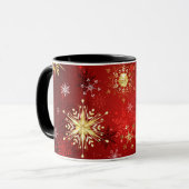 赤い背景にクリスマスゴールデンの雪片 マグカップ (正面左)