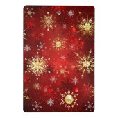 赤い背景にクリスマスゴールデンの雪片 ミニクリップボード (裏面)