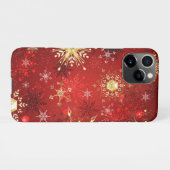 赤い背景にクリスマスゴールデンの雪片 iPhoneケース (裏面横)