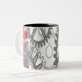 赤い背景にグレーのギア ツートーンマグカップ (正面左)