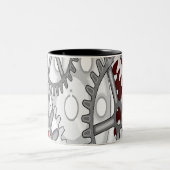 赤い背景にグレーのギア ツートーンマグカップ (中央)