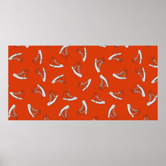 赤い背景にスニーカーのシームレスパターン ポスター (正面)