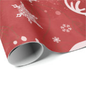 赤い背景にトナカイと雪片 ラッピングペーパー (ロールコーナー)