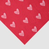 赤い背景にパステルピンクの水彩ハート模様 薄葉紙 (詳細)