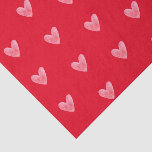 赤い背景にパステルピンクの水彩ハート模様 薄葉紙 (詳細)