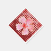 赤い背景にピンクのハイビ点々のあるスカス スタンダードカクテルナプキン (角)