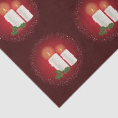 赤い背景にホーリーと白いクリスマスキャンドル 薄葉紙 (詳細)