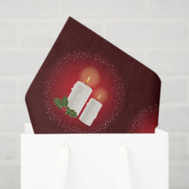 赤い背景にホーリーと白いクリスマスキャンドル 薄葉紙