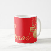 赤い背景にメリークリスマスと飾り玉 コーヒーマグカップ (正面右)