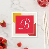 赤い背景にモノグラムの白いスクリプトB スタンダードカクテルナプキン (インサイチュ)