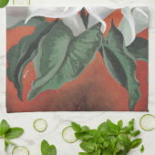 赤い背景にユリを呼ぶ キッチンタオル (折り畳み)