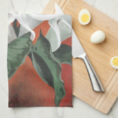 赤い背景にユリを呼ぶ キッチンタオル (四つ折り)