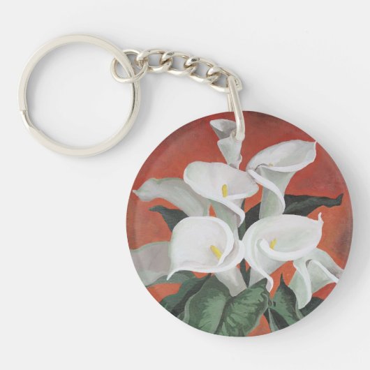 赤い背景にユリを呼ぶ キーホルダー (正面)
