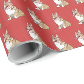 赤い背景に可愛いコギの犬の模様 ラッピングペーパー (ロールコーナー)