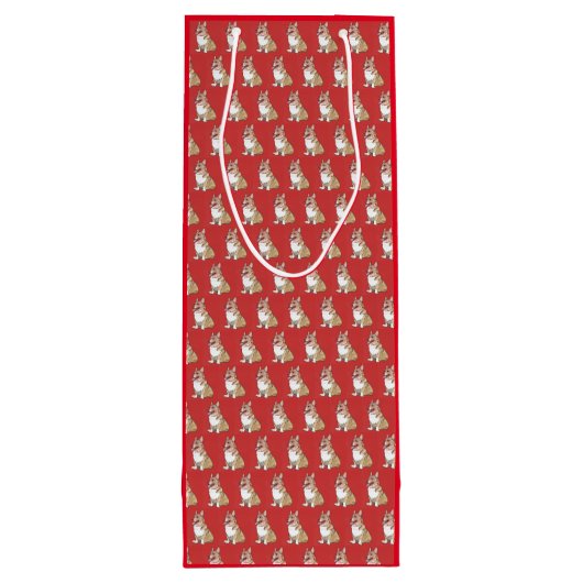 赤い背景に可愛いコギ模様 ワインギフトバッグ (裏面)