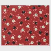 赤い背景に可愛い黒いパーティー模様 ラッピングペーパー (フラット)