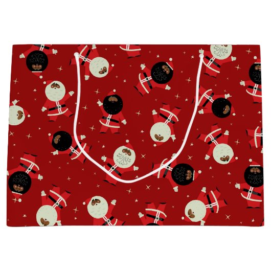 赤い背景に可愛い黒いパーティー模様 ラージペーパーバッグ (正面)