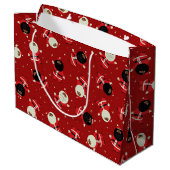 赤い背景に可愛い黒いパーティー模様 ラージペーパーバッグ (裏面アングル)