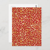 赤い背景に小さな花が咲く千代紙 ポストカード (正面/裏面)