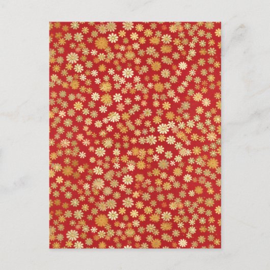 赤い背景に小さな花が咲く千代紙 ポストカード (正面)