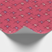赤い背景に幾何学的な花とスティック ラッピングペーパー (角)