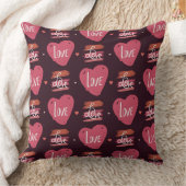 赤い背景に愛の言葉とハートパターン クッション (ブランケット)