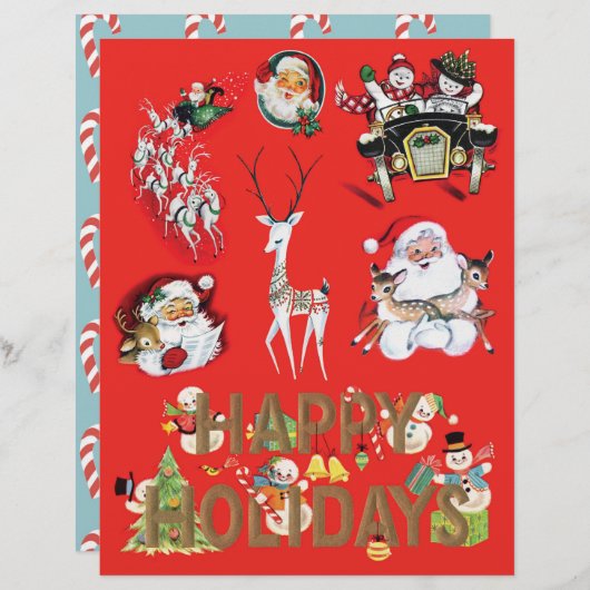 赤い背景に描かれた半世紀半ばの陽気なクリスマスアート (正面/裏面)